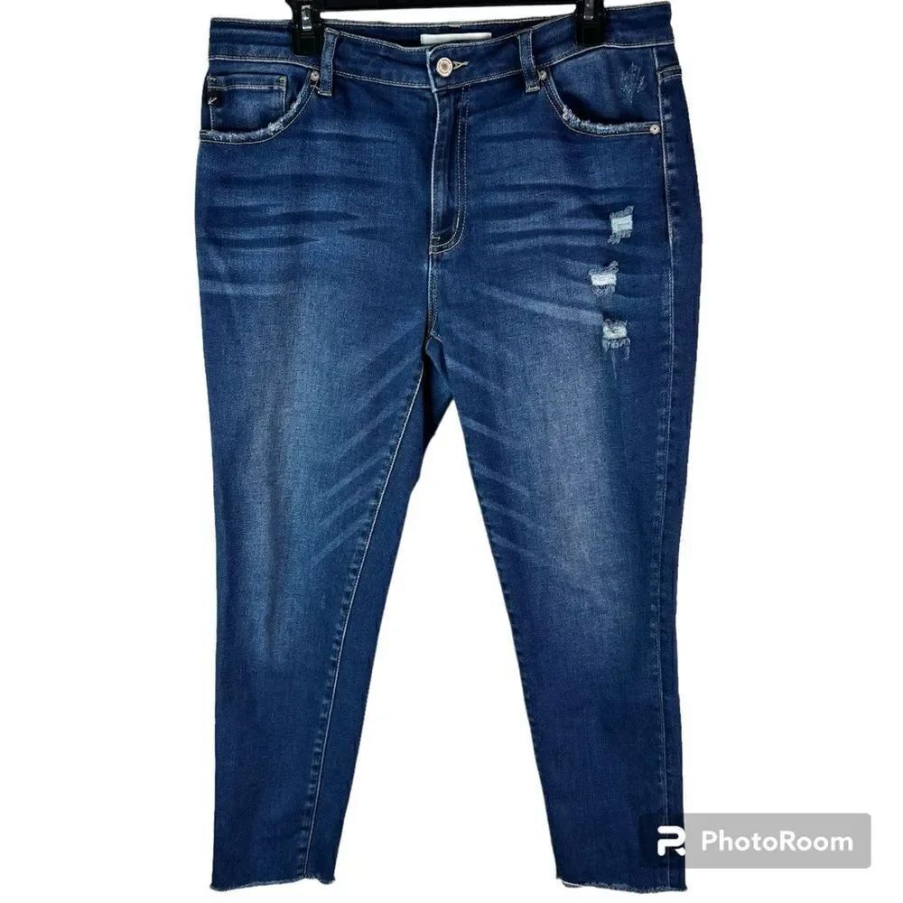KanCan Los Angeles Raw Mid-Rise Distressed Women Blue Whiskered Jeans Sz 13/30